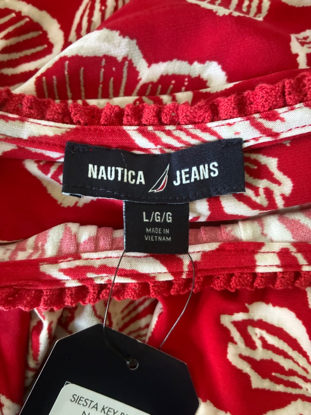 NWT Nautica Jeans Red and White Floral Top Size L - Picture 6 of 10
